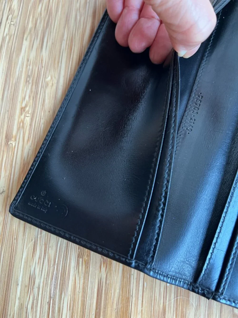 GUCCI Authentic Black Smooth Black Calf Leather Bifold Checkbook Wallet
